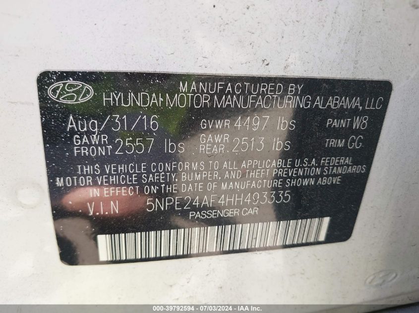 2017 HYUNDAI SONATA - 5NPE24AF4HH493335