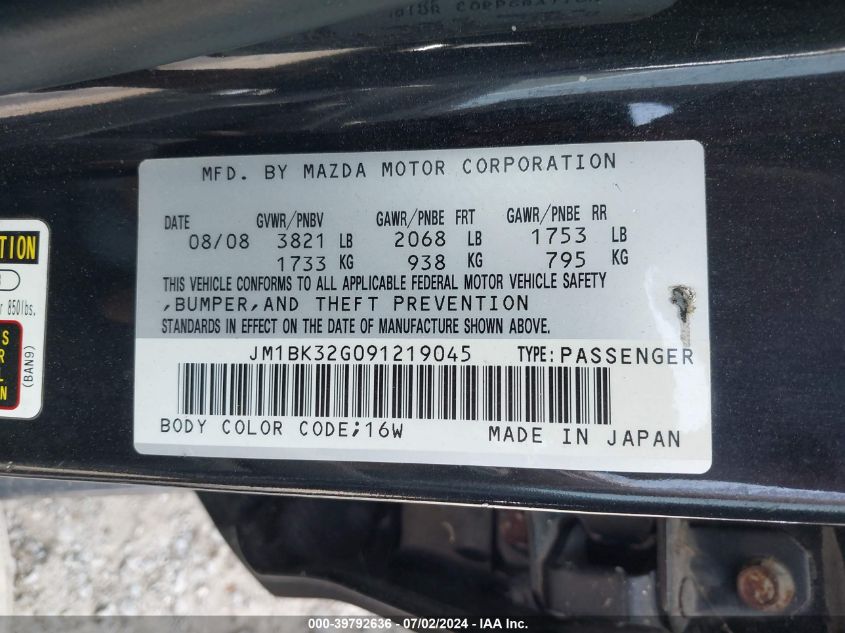 JM1BK32G091219045 | 2009 MAZDA MAZDA3