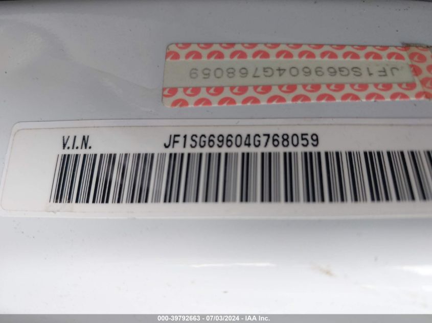 2004 Subaru Forester 2.5Xt VIN: JF1SG69604G768059 Lot: 39792663