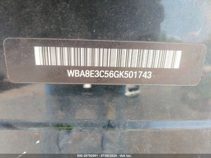 2016 BMW 328I xDrive VIN: WBA8E3C56GK501743 Lot: 39792881