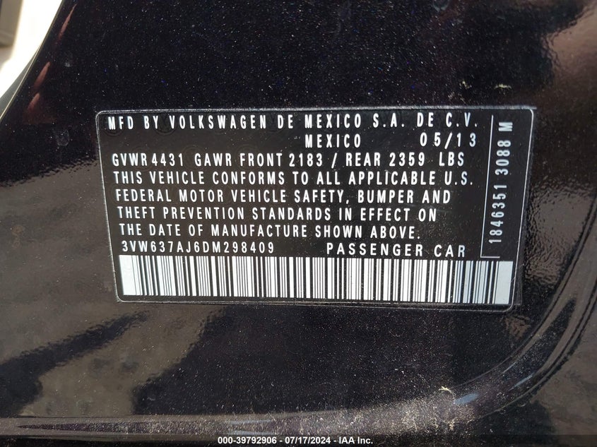 2013 VOLKSWAGEN JETTA HYBRID SEL - 3VW637AJ6DM298409
