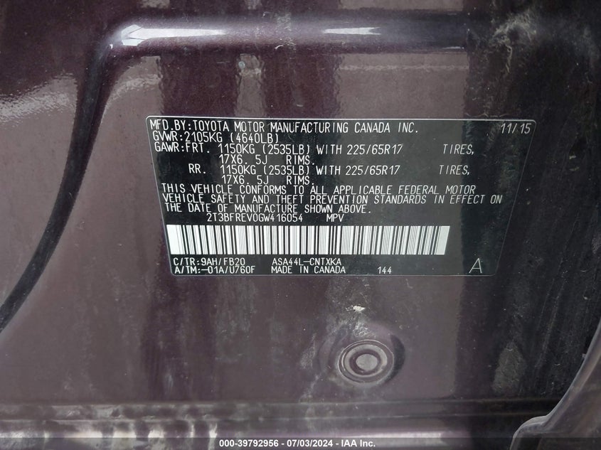 2016 TOYOTA RAV4 LE - 2T3BFREV0GW416054