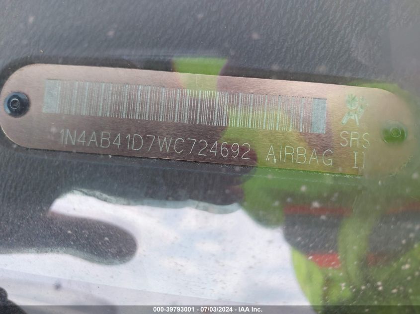 1998 Nissan Sentra Gle/Gxe/Xe VIN: 1N4AB41D7WC724692 Lot: 39793001