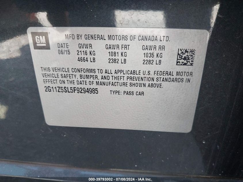 2015 Chevrolet Impala Ls VIN: 2G11Z5SL5F9294985 Lot: 39793002