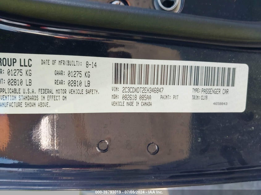 2014 Dodge Charger R/T Max VIN: 2C3CDXDT2EH346847 Lot: 39793019