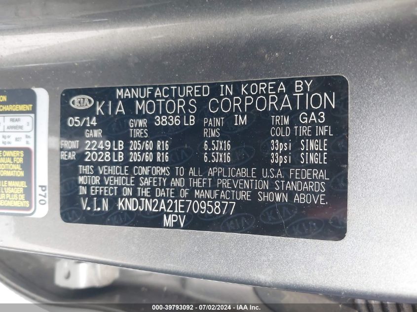 KNDJN2A21E7095877 | 2014 KIA SOUL