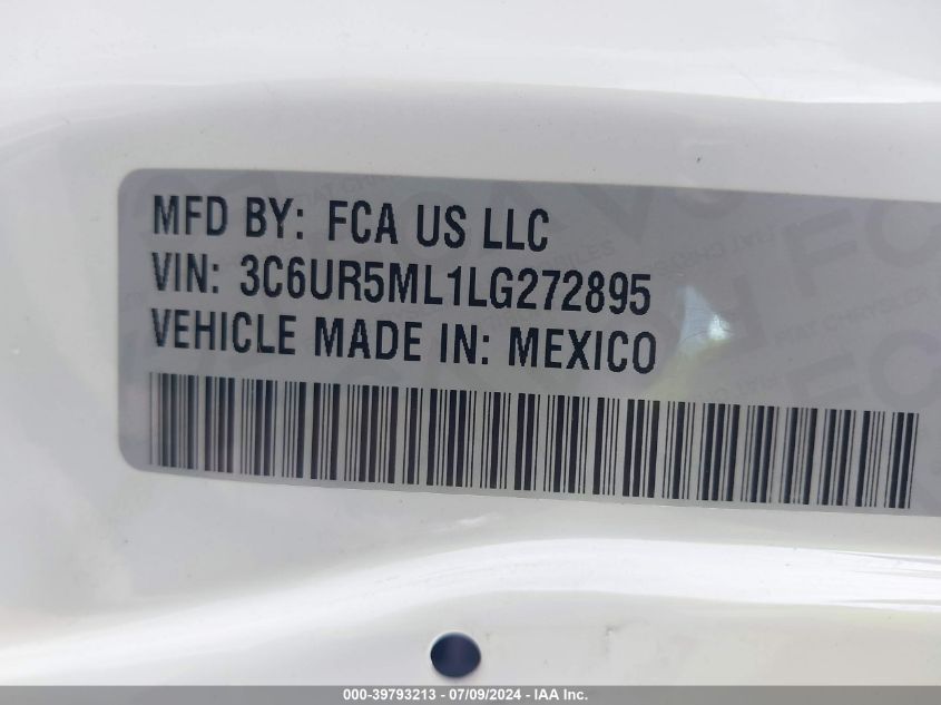 2020 Ram 2500 Big Horn VIN: 3C6UR5ML1LG272895 Lot: 39793213