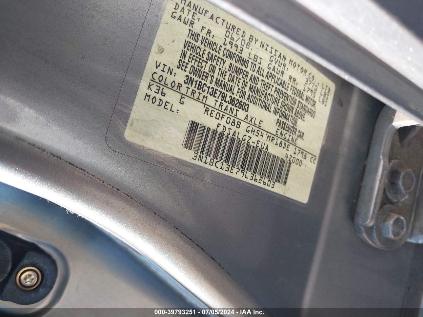 2009 Nissan Versa 1.8Sl VIN: 3N1BC13E79L362603 Lot: 39793251