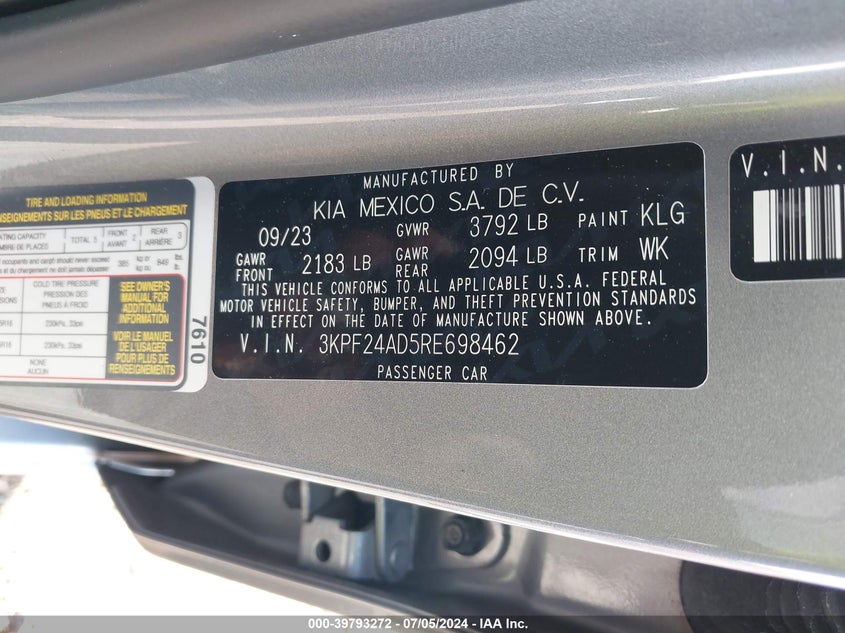 2024 KIA FORTE LX/LXS - 3KPF24AD5RE698462