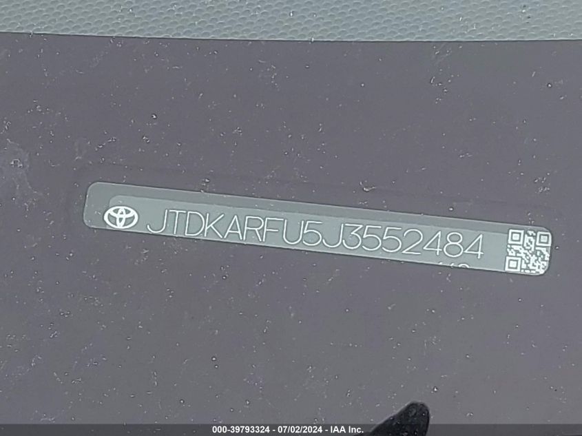 2018 Toyota Prius Three VIN: JTDKARFU5J3552484 Lot: 39793324