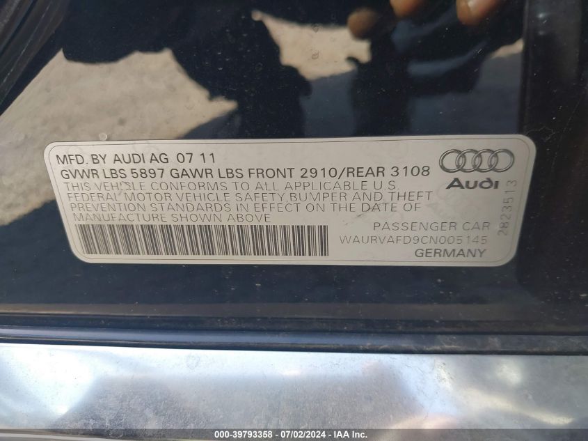 2012 Audi A8 L 4.2 VIN: WAURVAFD9CN005145 Lot: 39793358