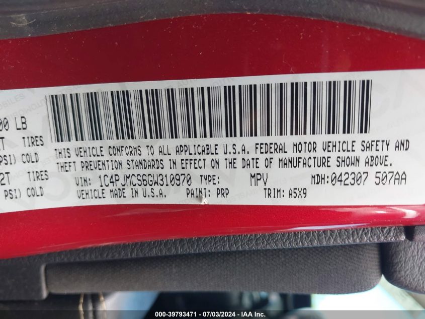 2016 Jeep Cherokee Latitude VIN: 1C4PJMCS6GW310970 Lot: 39793471