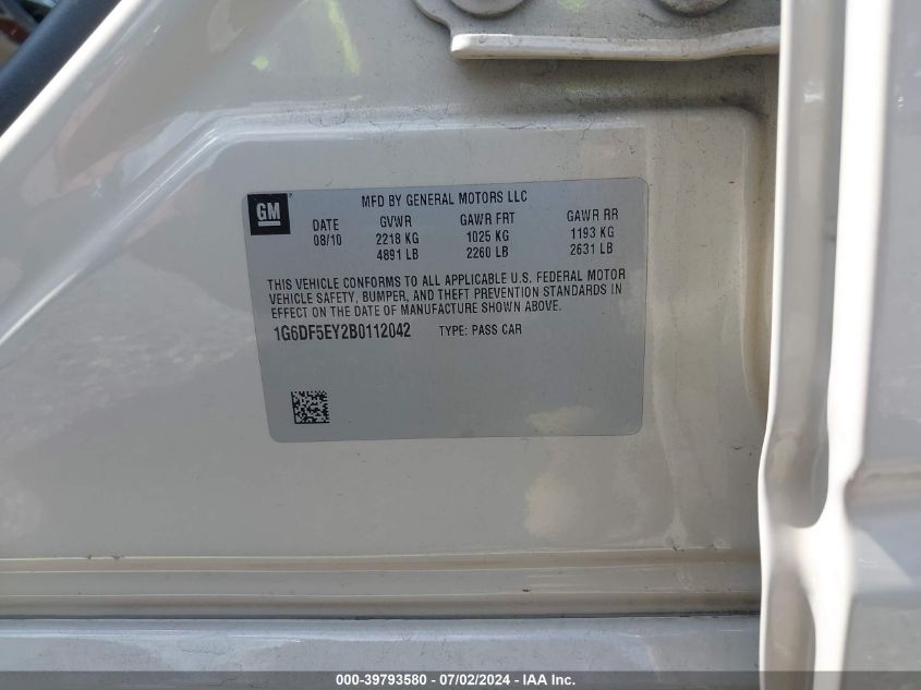 2011 Cadillac Cts Luxury VIN: 1G6DF5EY2B0112042 Lot: 39793580