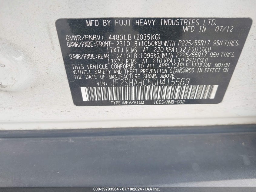2013 Subaru Forester 2.5X Touring VIN: JF2SHAHC5DH415569 Lot: 39793584