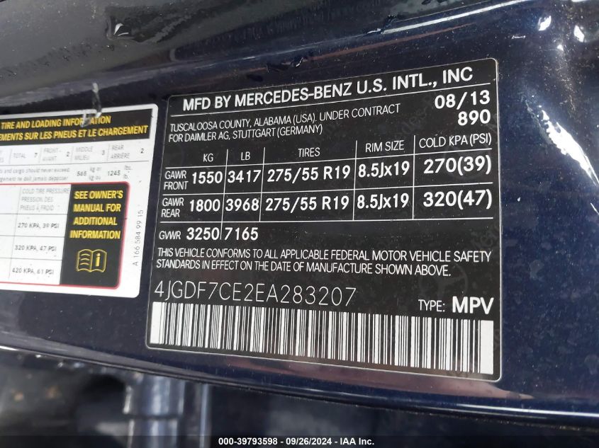 VIN 4JGDF7CE2EA283207 2014 Mercedes-Benz GL 450, 4M... no.9