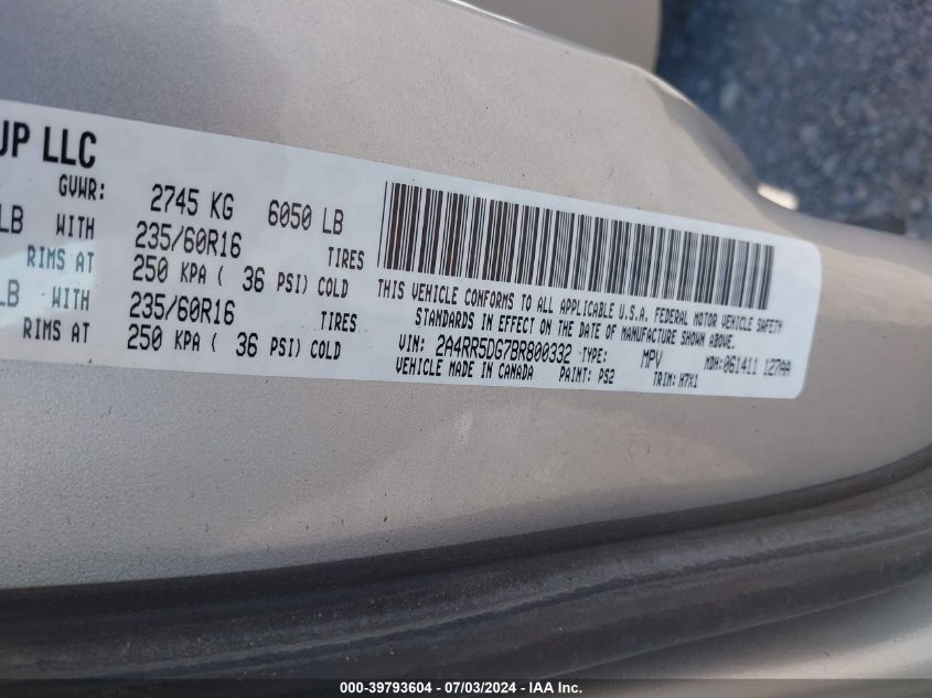 2011 Chrysler Town & Country Touring VIN: 2A4RR5DG7BR800332 Lot: 39793604