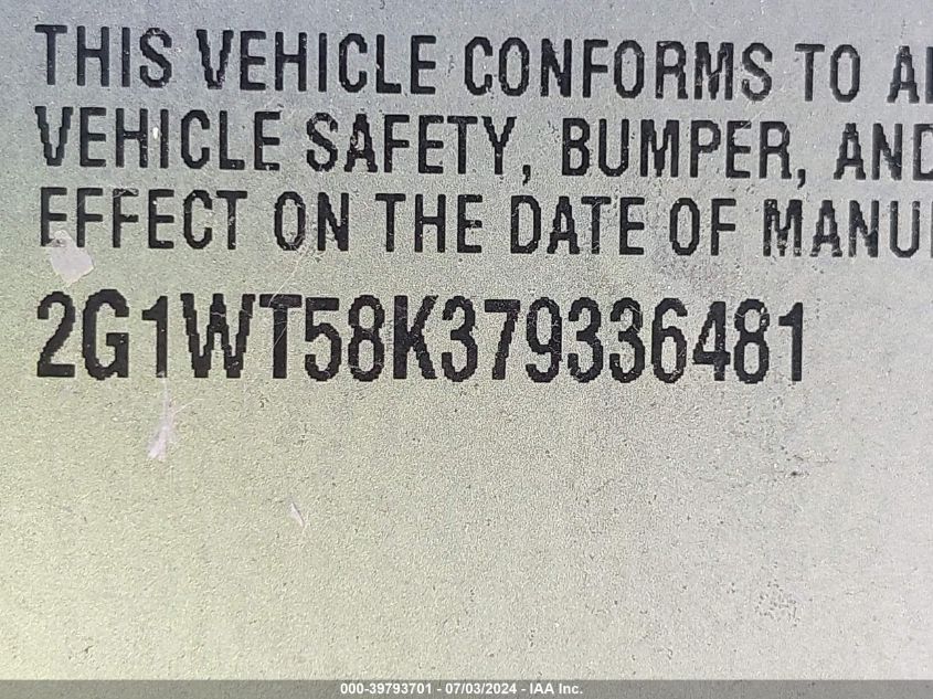 2007 Chevrolet Impala Lt VIN: 2G1WT58K379336481 Lot: 39793701