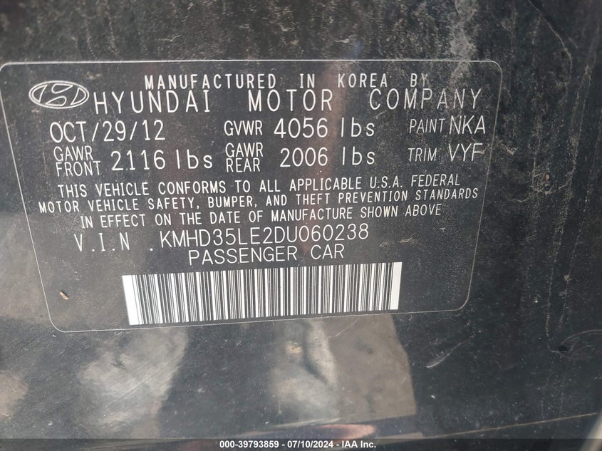 2013 Hyundai Elantra Gt VIN: KMHD35LE2DU060238 Lot: 39793859