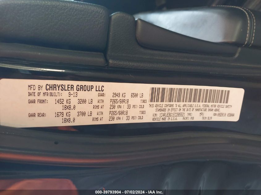 2014 Jeep Grand Cherokee Limited VIN: 1C4RJEBG1EC285521 Lot: 39793904