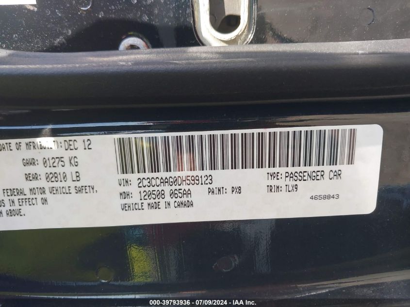 2013 Chrysler 300 VIN: 2C3CCAAG0DH599123 Lot: 39793936