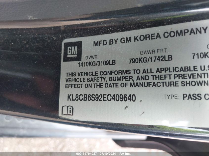 KL8CB6S92EC409640 2014 Chevrolet Spark Ls Auto