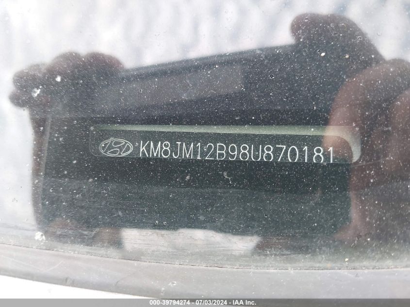 2008 Hyundai Tucson Gls VIN: KM8JM12B98U870181 Lot: 39794274