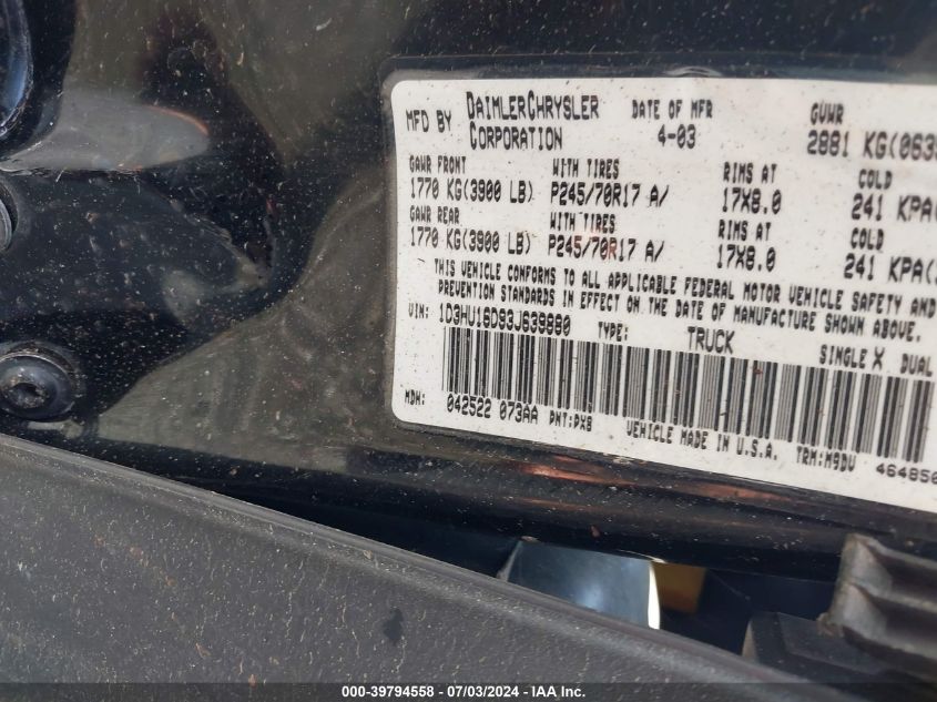 2004 Dodge Ram 1500 St/Slt VIN: 1D7HU16DX4J136522 Lot: 39794558