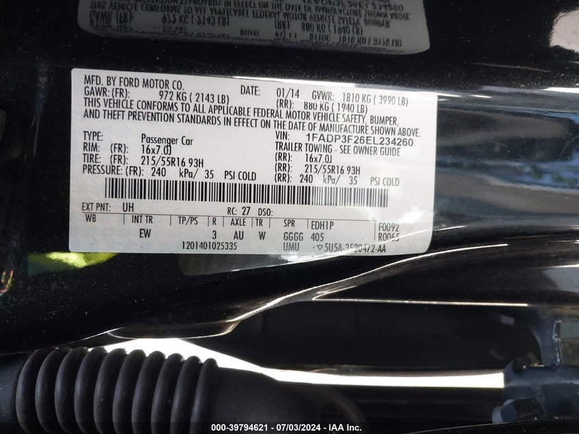 2014 Ford Focus Se VIN: 1FADP3F26EL234260 Lot: 39794621