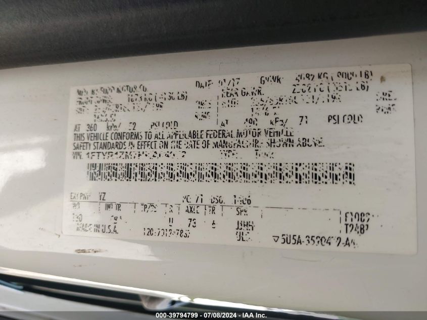 2017 Ford Transit-250 VIN: 1FTYR1ZM7HKA64072 Lot: 39794799