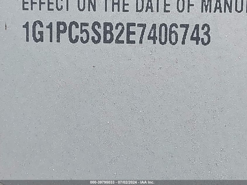 2014 Chevrolet Cruze 1Lt Auto VIN: 1G1PC5SB2E7406743 Lot: 39795033