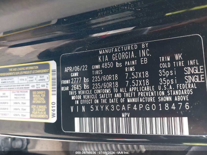 2023 Kia Sportage Ex VIN: 5XYK3CAF4PG018476 Lot: 39795036