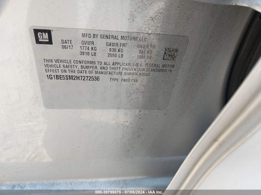 2017 Chevrolet Cruze Lt Auto VIN: 1G1BE5SM2H7272536 Lot: 39795075