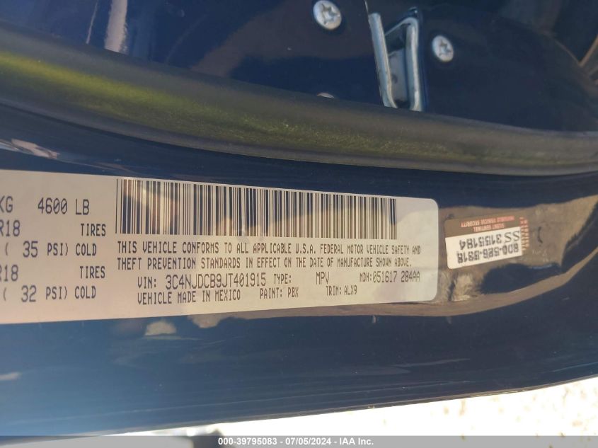 2018 Jeep Compass Limited 4X4 VIN: 3C4NJDCB9JT401915 Lot: 39795083