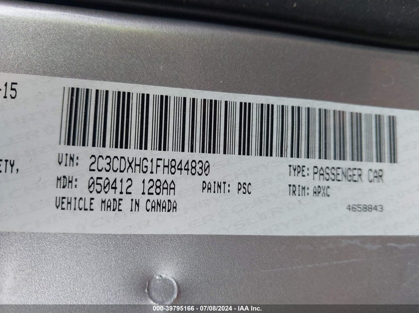2015 Dodge Charger Sxt VIN: 2C3CDXHG1FH844830 Lot: 39795166