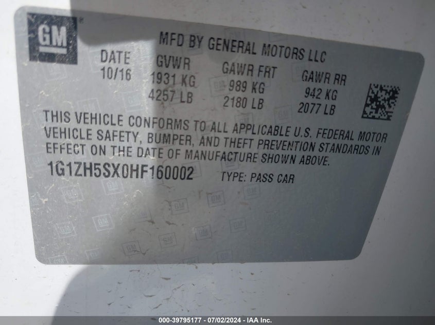 2017 CHEVROLET MALIBU PREMIER - 1G1ZH5SX0HF160002