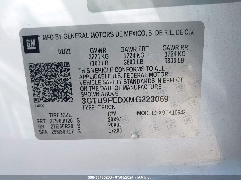 2021 GMC Sierra 1500 4Wd Short Box Denali VIN: 3GTU9FEDXMG223069 Lot: 39795238