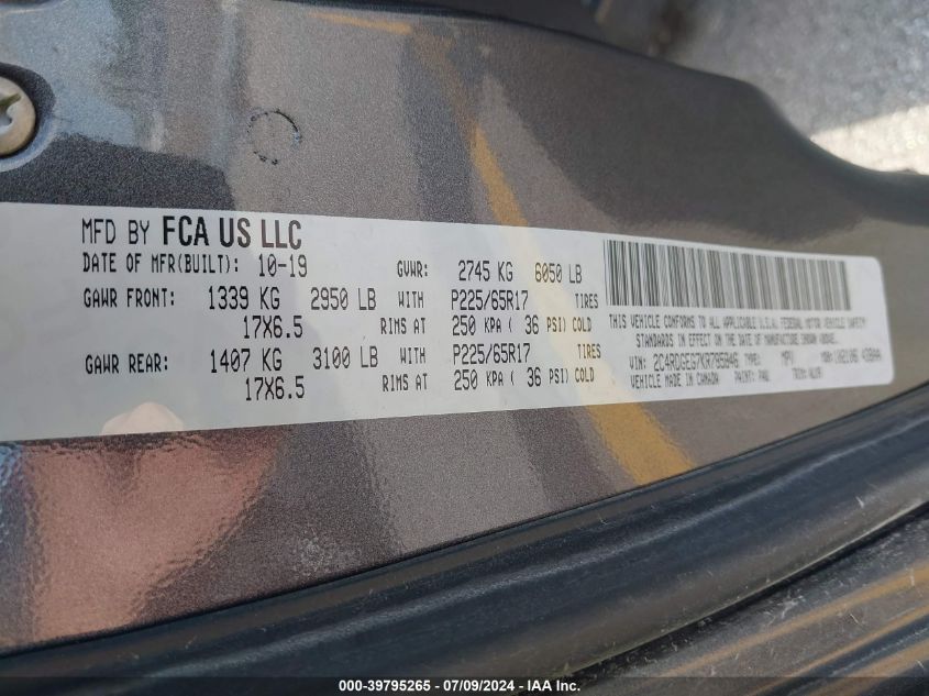 2019 Dodge Grand Caravan Gt VIN: 2C4RDGEG7KR785846 Lot: 39795265