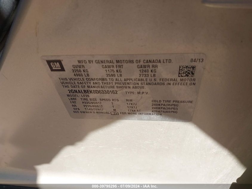 2013 Chevrolet Equinox Ls VIN: 2GNALBEK0D6330162 Lot: 39795295