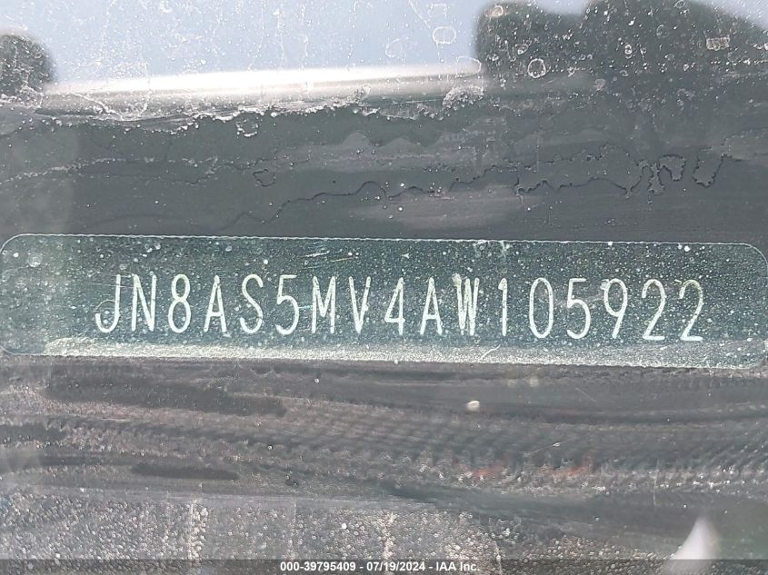 2010 Nissan Rogue S VIN: JN8AS5MV4AW105922 Lot: 39795409