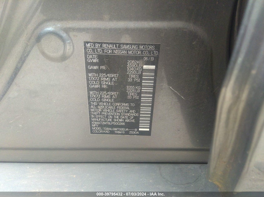 2020 NISSAN ROGUE SV FWD - KNMAT2MT6LP500266