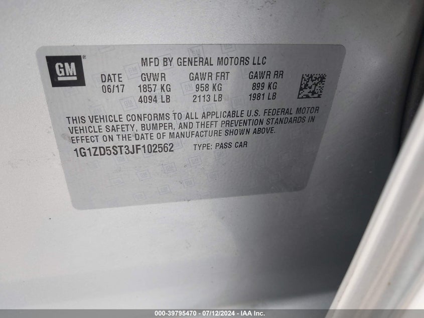 2018 CHEVROLET MALIBU LT - 1G1ZD5ST3JF102562