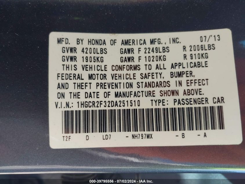 1HGCR2F32DA251510 2013 Honda Accord Lx