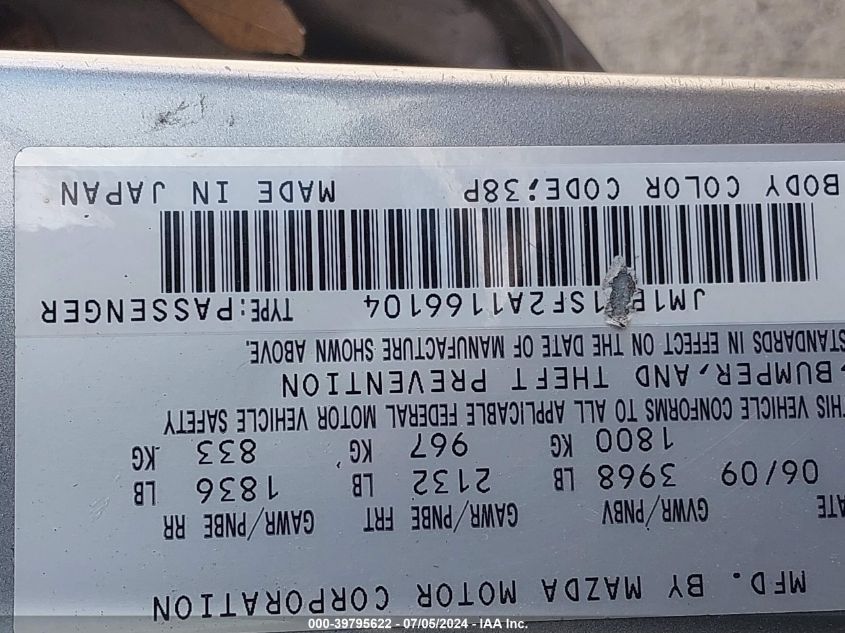 2010 Mazda Mazda3 I Sport VIN: JM1BL1SF2A1166104 Lot: 39795622