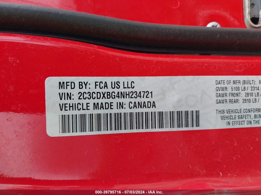 2022 Dodge Charger Sxt Rwd VIN: 2C3CDXBG4NH234721 Lot: 39795716