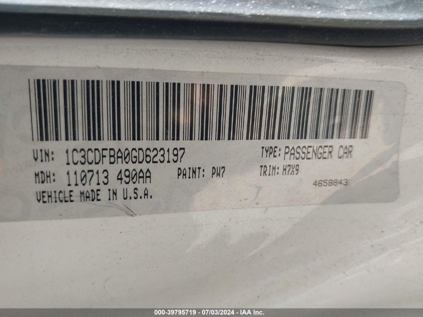 2016 Dodge Dart Sxt VIN: 1C3CDFBA0GD623197 Lot: 39795719