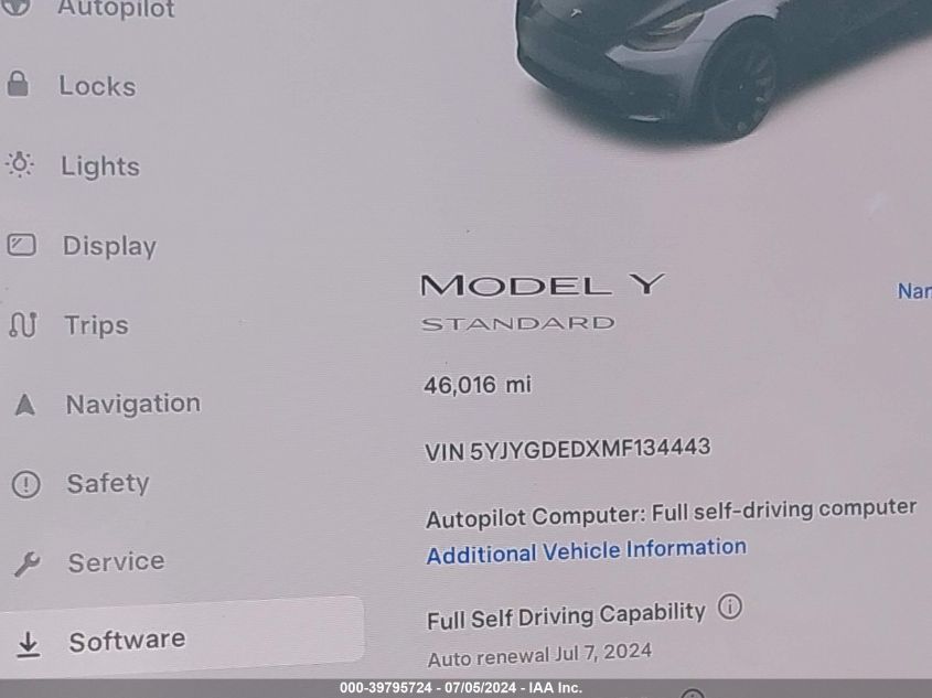 2021 Tesla Model Y Standard Range Rear-Wheel Drive VIN: 5YJYGDEDXMF134443 Lot: 39795724