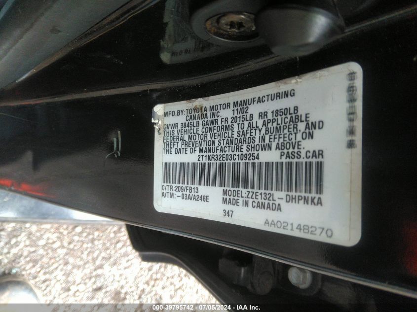 2T1KR32E03C109254 2003 Toyota Matrix Xr