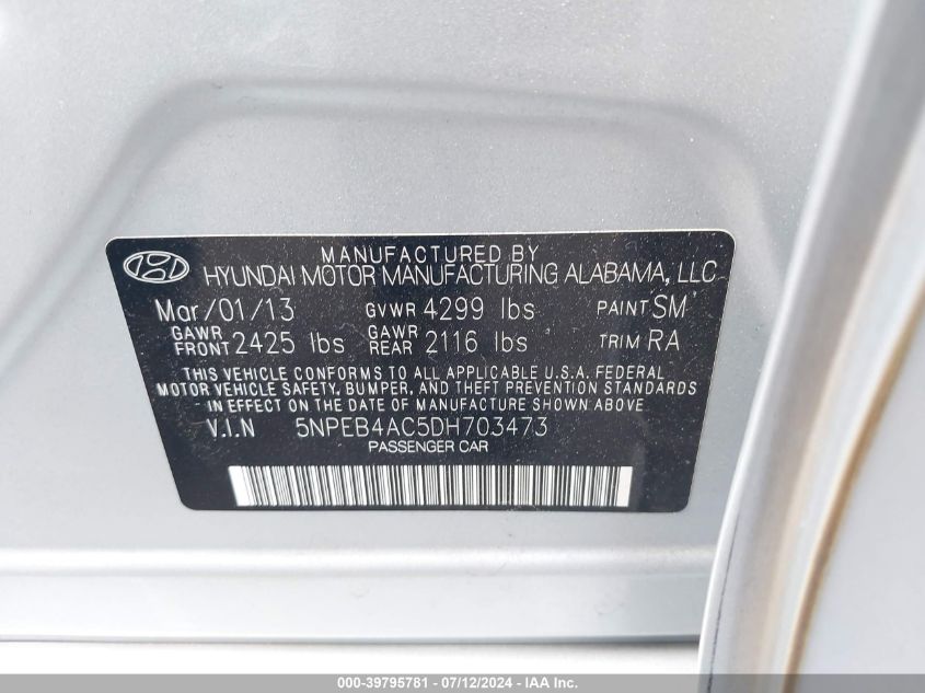 2013 HYUNDAI SONATA GLS - 5NPEB4AC5DH703473