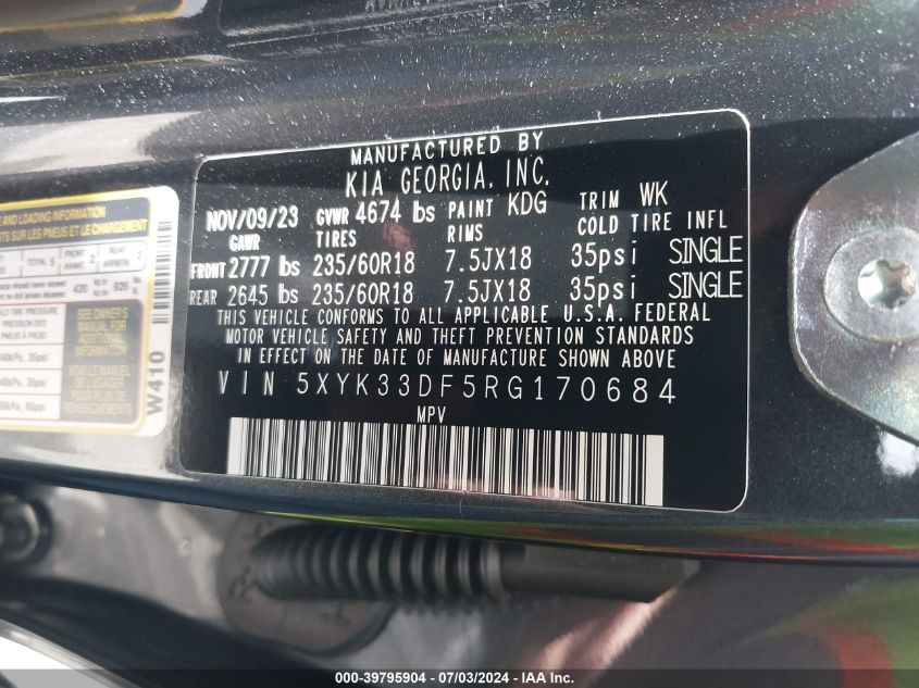 2024 Kia Sportage Ex VIN: 5XYK33DF5RG170684 Lot: 39795904
