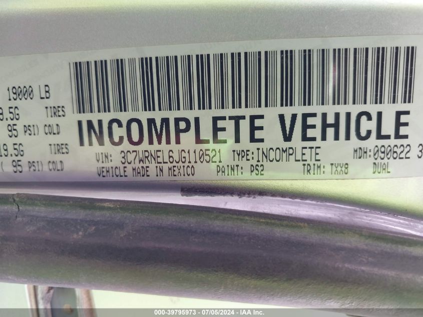 2018 Ram 5500 VIN: 3C7WRNEL6JG110521 Lot: 39795973